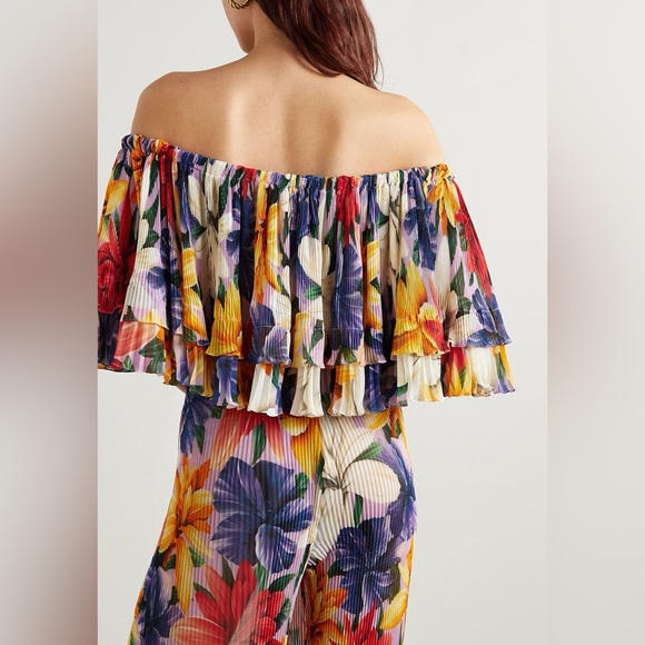 💥SALE💥NEW $2240 ETRO off shoulder cropped floral plissé chiffon 2 pc set - Picture 2 of 7